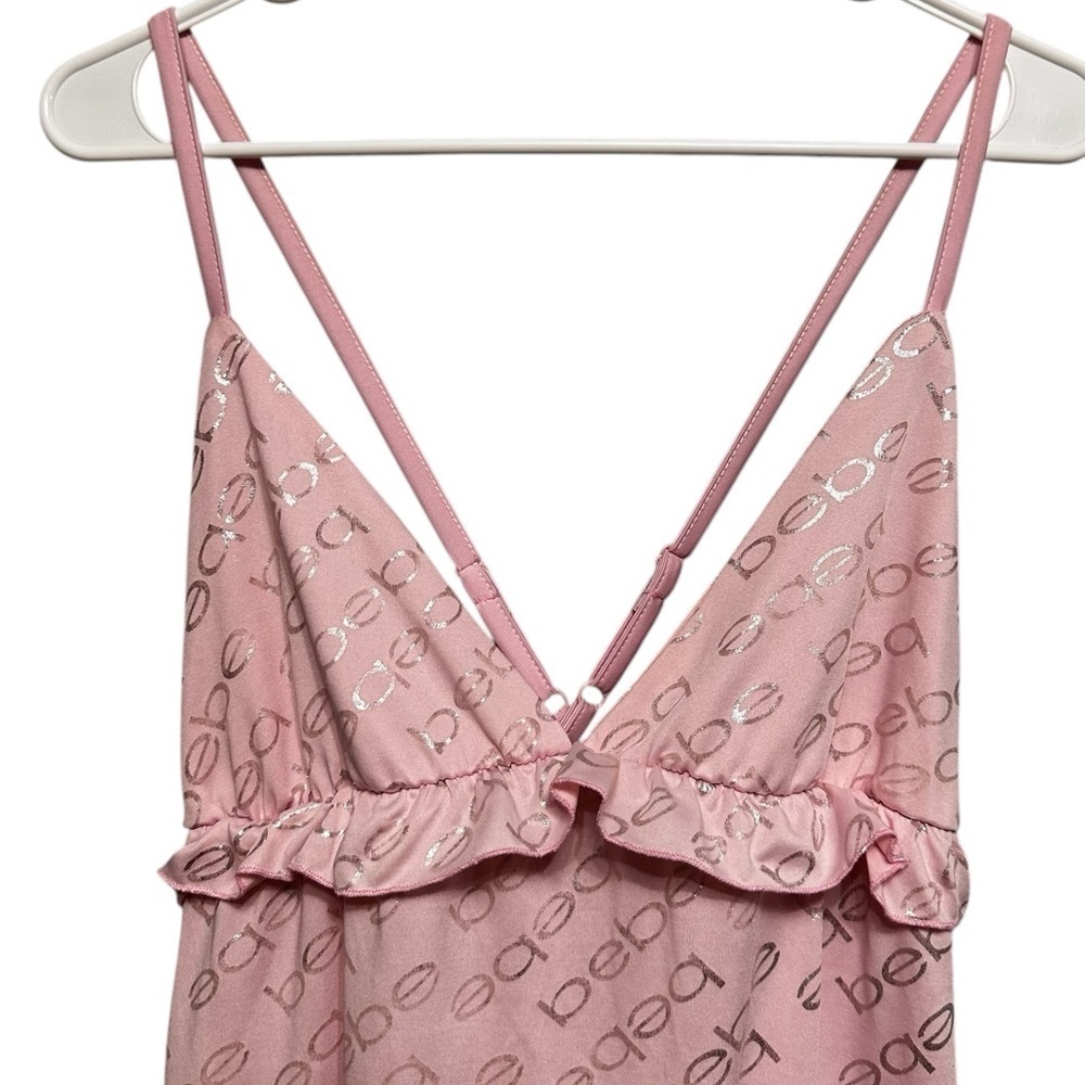 Bebe Sleepwear Pink Soft Knit Bebe Logo Nightgown Adjustable Strap Pajama Size L - Picture 2 of 9